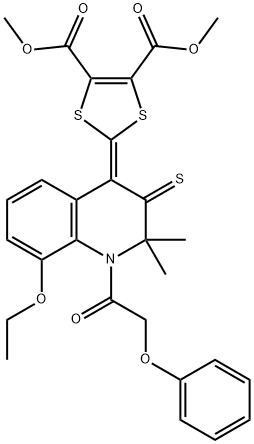 dimethyl 2-(8-(ethyloxy)-2,2-dimethyl-1-[(phenyloxy)acetyl]-3-thioxo-2,3-dihydroquinolin-4(1H)-ylidene)-1,3-dithiole-4,5-dicarboxylate Structure