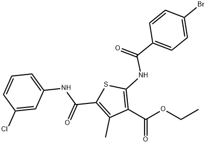 ethyl 2-[(4-bromobenzoyl)amino]-5-[(3-chloroanilino)carbonyl]-4-methylthiophene-3-carboxylate 化学構造式