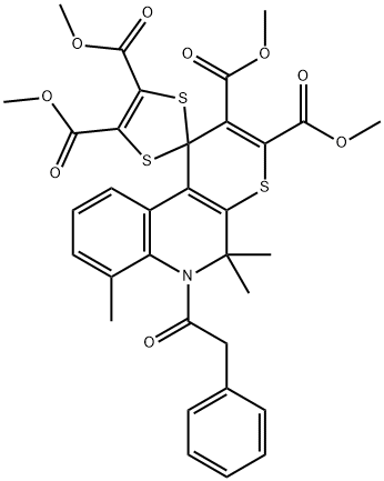 tetramethyl 5',5',7'-trimethyl-6'-(phenylacetyl)-5',6'-dihydrospiro(1,3-dithiole-2,1'-[1'H]-thiopyrano[2,3-c]quinoline)-2',3',4,5-tetracarboxylate Structure