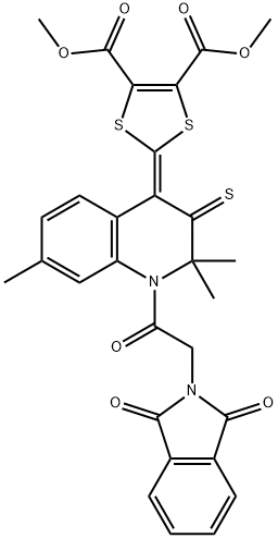 dimethyl 2-(1-[(1,3-dioxo-1,3-dihydro-2H-isoindol-2-yl)acetyl]-2,2,7-trimethyl-3-thioxo-2,3-dihydro-4(1H)-quinolinylidene)-1,3-dithiole-4,5-dicarboxylate Struktur