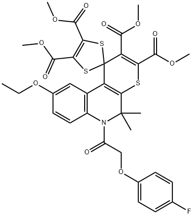 tetramethyl 9'-ethoxy-6'-[(4-fluorophenoxy)acetyl]-5',5'-dimethyl-5',6'-dihydrospiro[1,3-dithiole-2,1'-(1'H)-thiopyrano[2,3-c]quinoline]-2',3',4,5-tetracarboxylate Structure