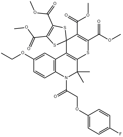 303179-74-0 tetramethyl 9'-ethoxy-6'-[(4-fluorophenoxy)acetyl]-5',5'-dimethyl-5',6'-dihydrospiro[1,3-dithiole-2,1'-(1'H)-thiopyrano[2,3-c]quinoline]-2',3',4,5-tetracarboxylate