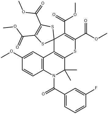 303966-35-0 tetramethyl 6'-(3-fluorobenzoyl)-9'-methoxy-5',5'-dimethyl-5',6'-dihydrospiro(1,3-dithiole-2,1'-[1'H]-thiopyrano[2,3-c]quinoline)-2',3',4,5-tetracarboxylate