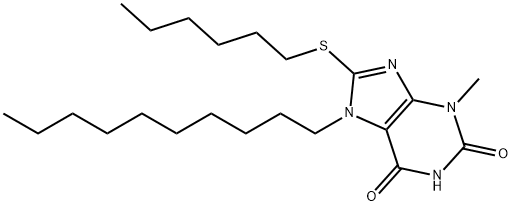 7-decyl-8-(hexylsulfanyl)-3-methyl-3,7-dihydro-1H-purine-2,6-dione 结构式