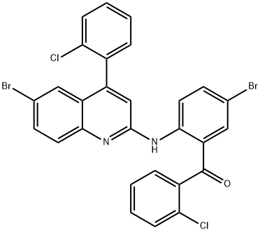 (5-bromo-2-{[6-bromo-4-(2-chlorophenyl)-2-quinolinyl]amino}phenyl)(2-chlorophenyl)methanone Struktur