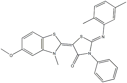 304447-38-9 2-[(2,5-dimethylphenyl)imino]-5-(5-methoxy-3-methyl-1,3-benzothiazol-2(3H)-ylidene)-3-phenyl-1,3-thiazolidin-4-one