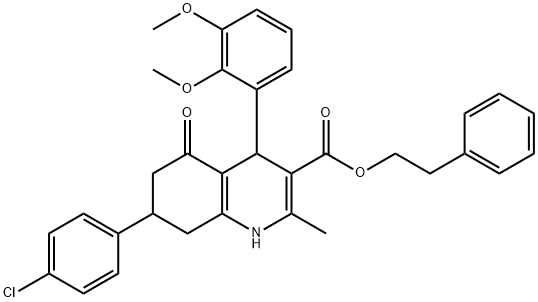 2-phenylethyl 7-(4-chlorophenyl)-4-(2,3-dimethoxyphenyl)-2-methyl-5-oxo-1,4,5,6,7,8-hexahydro-3-quinolinecarboxylate,304450-98-4,结构式