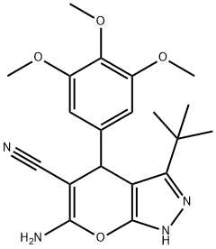304875-69-2 6-amino-3-(tert-butyl)-4-(3,4,5-trimethoxyphenyl)-1,4-dihydropyrano[2,3-c]pyrazole-5-carbonitrile