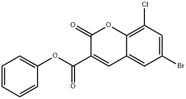 phenyl 6-bromo-8-chloro-2-oxo-2H-chromene-3-carboxylate Struktur