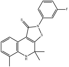 2-(3-fluorophenyl)-4,4,6-trimethyl-4,5-dihydroisothiazolo[5,4-c]quinoline-1(2H)-thione 化学構造式