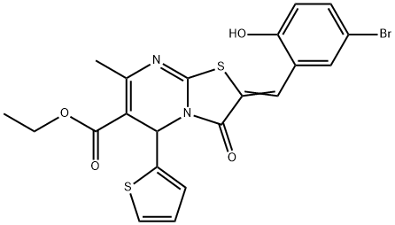 ethyl 2-(5-bromo-2-hydroxybenzylidene)-7-methyl-3-oxo-5-(2-thienyl)-2,3-dihydro-5H-[1,3]thiazolo[3,2-a]pyrimidine-6-carboxylate 化学構造式