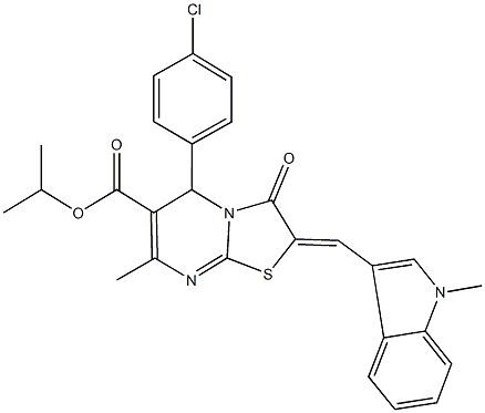 isopropyl 5-(4-chlorophenyl)-7-methyl-2-[(1-methyl-1H-indol-3-yl)methylene]-3-oxo-2,3-dihydro-5H-[1,3]thiazolo[3,2-a]pyrimidine-6-carboxylate Struktur
