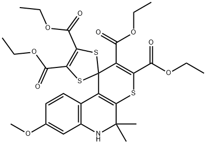 2,3,4',5'-tetrakis(ethoxycarbonyl)-8-methoxy-5,5-dimethyl-5,6-dihydrospiro(1H-thiopyrano[2,3-c]quinoline-1,2'-[1',3']-dithiole) Structure