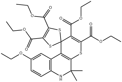 tetraethyl 9-(ethyloxy)-5,5-dimethyl-5,6-dihydrospiro(1H-thiopyrano[2,3-c]quinoline-1,2'-[1,3]-dithiole)-2,3,4',5'-tetracarboxylate Struktur
