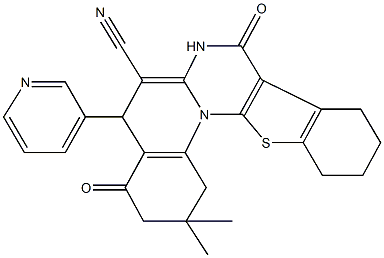 2,2-dimethyl-4,8-dioxo-5-(3-pyridinyl)-1,3,4,5,7,8,9,10,11,12-decahydro-2H-[1]benzothieno[3',2':5,6]pyrimido[1,2-a]quinoline-6-carbonitrile Struktur
