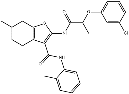 2-{[2-(3-chlorophenoxy)propanoyl]amino}-6-methyl-N-(2-methylphenyl)-4,5,6,7-tetrahydro-1-benzothiophene-3-carboxamide,309280-96-4,结构式