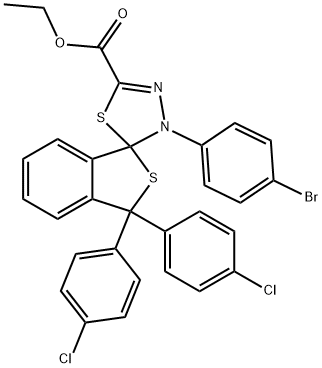 ethyl 1,1-bis(4-chlorophenyl)-4'-(4-bromophenyl)-1,3,4',5'-tetrahydrospiro(2-benzothiophene-3,5'-[1,3,4]-thiadiazole)-2'-carboxylate Structure