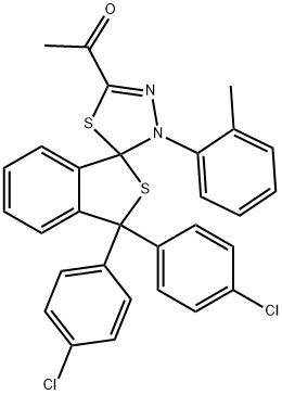 1-[1,1-bis(4-chlorophenyl)-4'-(2-methylphenyl)-1,3,4',5'-tetrahydrospiro(2-benzothiophene-3,5'-[1,3,4]-thiadiazole)-2'-yl]ethanone Structure