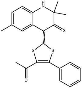1-[5-phenyl-2-(2,2,6-trimethyl-3-thioxo-2,3-dihydro-4(1H)-quinolinylidene)-1,3-dithiol-4-yl]ethanone Struktur
