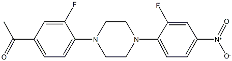 1-[3-fluoro-4-(4-{2-fluoro-4-nitrophenyl}-1-piperazinyl)phenyl]ethanone Struktur