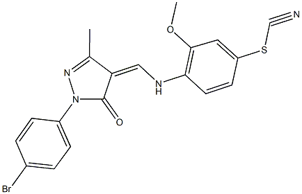 4-({[1-(4-bromophenyl)-3-methyl-5-oxo-1,5-dihydro-4H-pyrazol-4-ylidene]methyl}amino)-3-methoxyphenyl thiocyanate 结构式