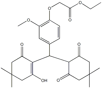 ethyl {4-[(4,4-dimethyl-2,6-dioxocyclohexyl)(2-hydroxy-4,4-dimethyl-6-oxo-1-cyclohexen-1-yl)methyl]-2-methoxyphenoxy}acetate Struktur