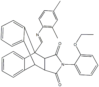 1-{(E)-[(2,4-dimethylphenyl)imino]methyl}-17-(2-ethoxyphenyl)-17-azapentacyclo[6.6.5.0~2,7~.0~9,14~.0~15,19~]nonadeca-2,4,6,9,11,13-hexaene-16,18-dione Struktur