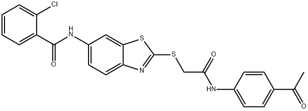 N-(2-{[2-(4-acetylanilino)-2-oxoethyl]sulfanyl}-1,3-benzothiazol-6-yl)-2-chlorobenzamide Struktur