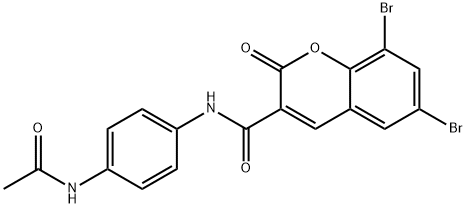 N-[4-(acetylamino)phenyl]-6,8-dibromo-2-oxo-2H-chromene-3-carboxamide Struktur