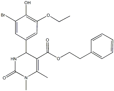 2-phenylethyl 4-(3-bromo-5-ethoxy-4-hydroxyphenyl)-1,6-dimethyl-2-oxo-1,2,3,4-tetrahydro-5-pyrimidinecarboxylate 结构式