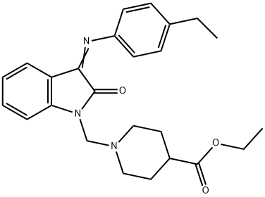 ethyl 1-({3-[(4-ethylphenyl)imino]-2-oxo-2,3-dihydro-1H-indol-1-yl}methyl)-4-piperidinecarboxylate 化学構造式