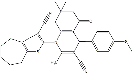 312281-39-3 2-amino-1-(3-cyano-5,6,7,8-tetrahydro-4H-cyclohepta[b]thiophen-2-yl)-7,7-dimethyl-4-[4-(methylsulfanyl)phenyl]-5-oxo-1,4,5,6,7,8-hexahydro-3-quinolinecarbonitrile