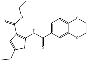 ethyl 2-[(2,3-dihydro-1,4-benzodioxin-6-ylcarbonyl)amino]-5-ethyl-3-thiophenecarboxylate Structure