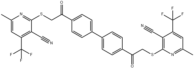 2-({2-[4'-({[3-cyano-6-methyl-4-(trifluoromethyl)-2-pyridinyl]sulfanyl}acetyl)[1,1'-biphenyl]-4-yl]-2-oxoethyl}sulfanyl)-6-methyl-4-(trifluoromethyl)nicotinonitrile Structure