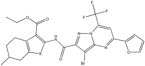 312509-53-8 ethyl 2-({[3-bromo-5-(2-furyl)-7-(trifluoromethyl)pyrazolo[1,5-a]pyrimidin-2-yl]carbonyl}amino)-6-methyl-4,5,6,7-tetrahydro-1-benzothiophene-3-carboxylate