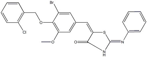 5-{3-bromo-4-[(2-chlorobenzyl)oxy]-5-methoxybenzylidene}-2-(phenylimino)-1,3-thiazolidin-4-one Structure