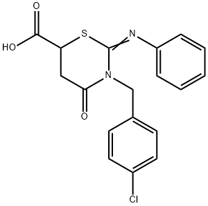 3-(4-chlorobenzyl)-4-oxo-2-(phenylimino)-1,3-thiazinane-6-carboxylic acid Struktur