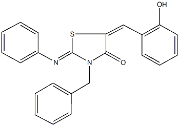 3-benzyl-5-(2-hydroxybenzylidene)-2-(phenylimino)-1,3-thiazolidin-4-one Structure