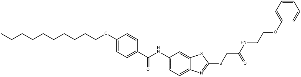 4-(decyloxy)-N-[2-({2-oxo-2-[(2-phenoxyethyl)amino]ethyl}sulfanyl)-1,3-benzothiazol-6-yl]benzamide Struktur
