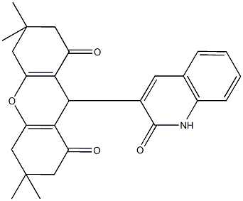 3,3,6,6-tetramethyl-9-(2-oxo-1,2-dihydro-3-quinolinyl)-3,4,5,6,7,9-hexahydro-1H-xanthene-1,8(2H)-dione Struktur