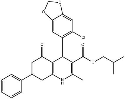 isobutyl 4-(6-chloro-1,3-benzodioxol-5-yl)-2-methyl-5-oxo-7-phenyl-1,4,5,6,7,8-hexahydro-3-quinolinecarboxylate Structure