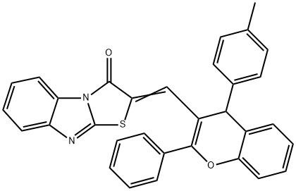 2-{[4-(4-methylphenyl)-2-phenyl-4H-chromen-3-yl]methylene}[1,3]thiazolo[3,2-a]benzimidazol-3(2H)-one Struktur