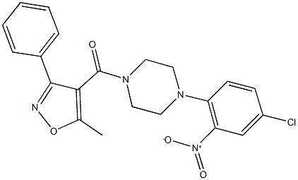 1-{4-chloro-2-nitrophenyl}-4-[(5-methyl-3-phenyl-4-isoxazolyl)carbonyl]piperazine Struktur