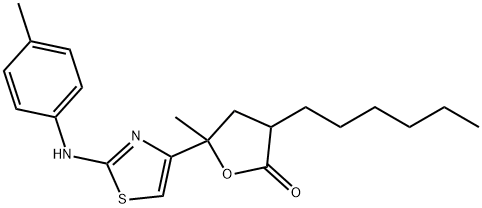 3-hexyl-5-methyl-5-[2-(4-toluidino)-1,3-thiazol-4-yl]dihydro-2(3H)-furanone 结构式
