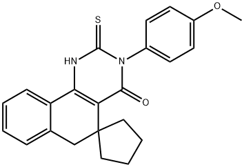 3-(4-methoxyphenyl)-2-thioxo-2,3,5,6-tetrahydrospiro(benzo[h]quinazoline-5,1'-cyclopentane)-4(1H)-one Struktur