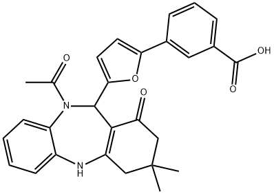 3-[5-(10-acetyl-3,3-dimethyl-1-oxo-2,3,4,5,10,11-hexahydro-1H-dibenzo[b,e][1,4]diazepin-11-yl)-2-furyl]benzoic acid Structure