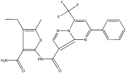 N-[3-(aminocarbonyl)-4-ethyl-5-methyl-2-thienyl]-5-phenyl-7-(trifluoromethyl)pyrazolo[1,5-a]pyrimidine-3-carboxamide Structure