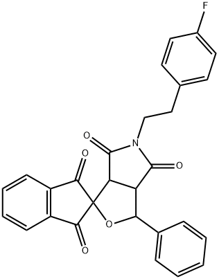 1-phenyl-5-[2-(4-fluorophenyl)ethyl]-3a,6a-dihydrospiro(1H-furo[3,4-c]pyrrole-3,2'-[1'H]-indene)-1',3',4,6(2'H,3H,5H)-tetrone Struktur