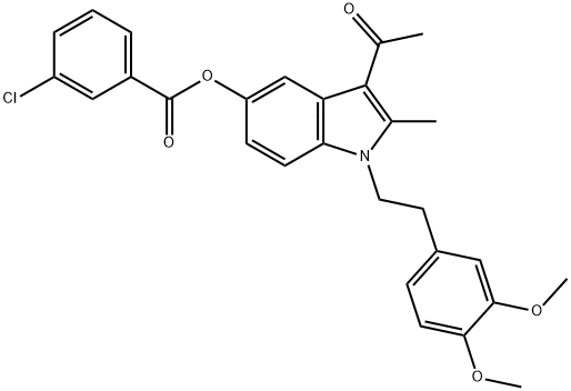 3-acetyl-1-[2-(3,4-dimethoxyphenyl)ethyl]-2-methyl-1H-indol-5-yl 3-chlorobenzoate 结构式
