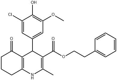 2-phenylethyl 4-(3-chloro-4-hydroxy-5-methoxyphenyl)-2-methyl-5-oxo-1,4,5,6,7,8-hexahydro-3-quinolinecarboxylate Struktur